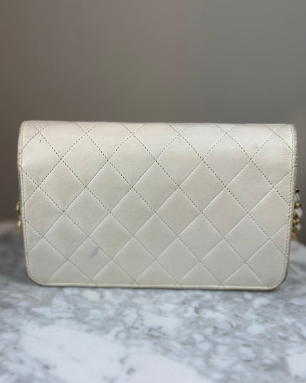 Sold!! Chanel cream quilted calfskin leather flap turn lock WOC crossbody bag