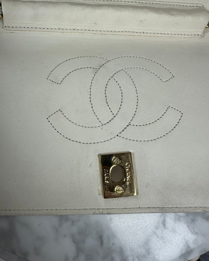 Sold!! Chanel cream quilted calfskin leather flap turn lock WOC crossbody bag