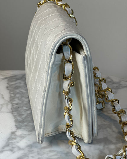 Sold!! Chanel cream quilted calfskin leather flap turn lock WOC crossbody bag
