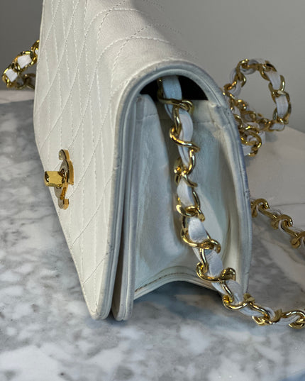 Sold!! Chanel cream quilted calfskin leather flap turn lock WOC crossbody bag