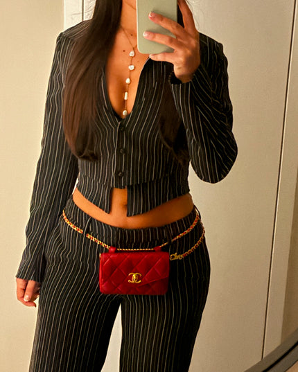 SOLD!!  Chanel red calf skin quilted turn lock belt bag pouch with removable crossbody chain