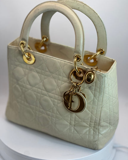 SOLD!! CHRISTIAN DIOR LEATHER LADY CANNAGE HANDBAG