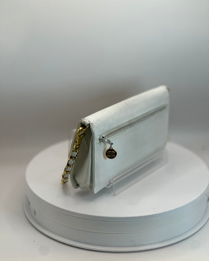 Authentic vintage Chanel white caviar leather flap wallet WOC