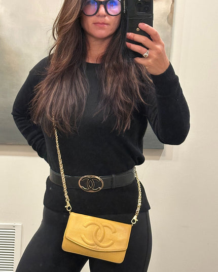 Sold!!  Chanel yellow caviar leather flap crossbody bag