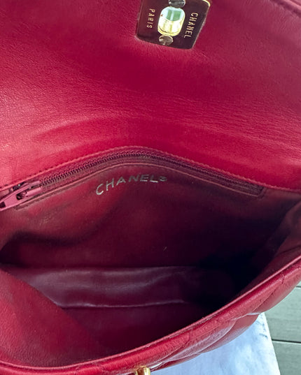 SOLD!!  Chanel red calf skin quilted turn lock belt bag pouch with removable crossbody chain