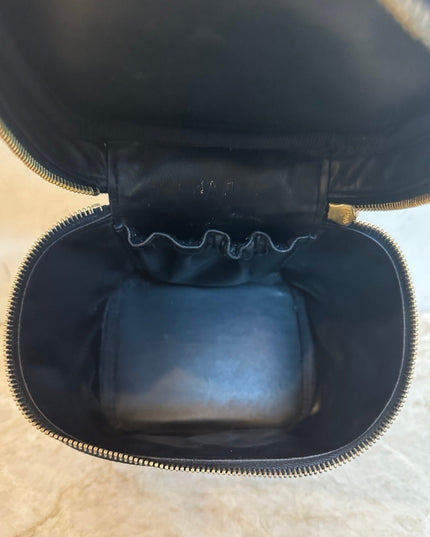 Sold!! Chanel black caviar leather vanity top handle bag with removable strap