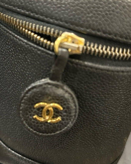Sold!! Chanel black caviar leather vanity top handle bag with removable strap