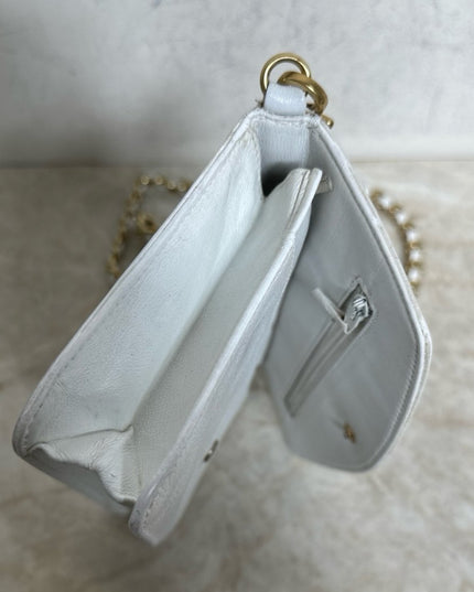Authentic vintage Chanel white caviar leather flap wallet WOC