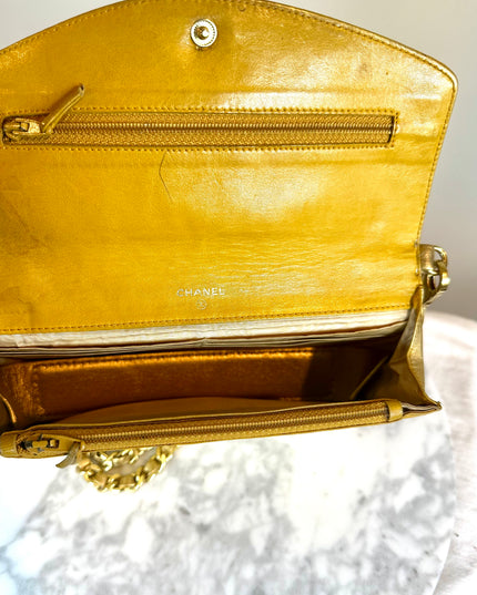 Sold!!  Chanel yellow caviar leather flap crossbody bag