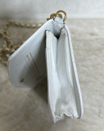 Authentic vintage Chanel white caviar leather flap wallet WOC