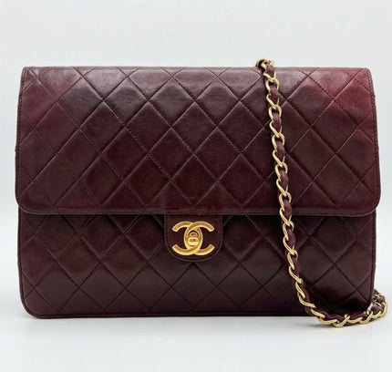 Chanel Quilted Flap Bag – maroon Leather with Turn Lock and Chain