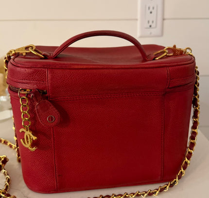 Chanel caviar top handle Bag – red Leather