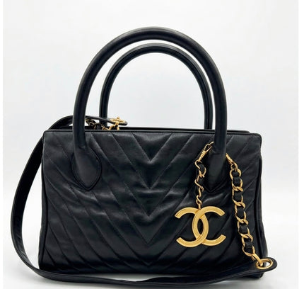 sold!! Chanel Top Handle Bowler Bag – black Calfskin with Crossbody Strap