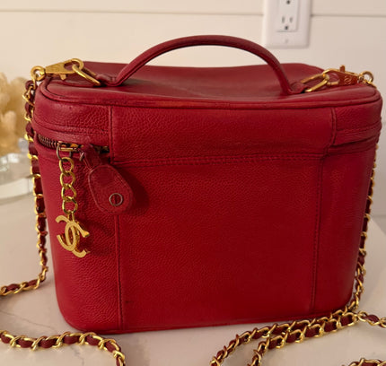 Chanel caviar top handle Bag – red Leather