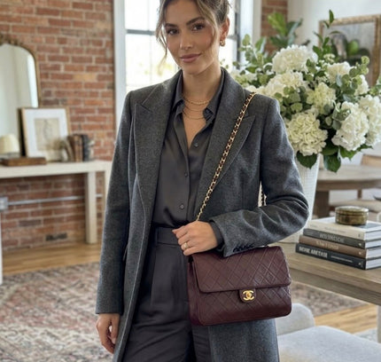 Chanel Quilted Flap Bag – maroon Leather with Turn Lock and Chain