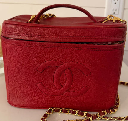 Chanel caviar top handle Bag – red Leather