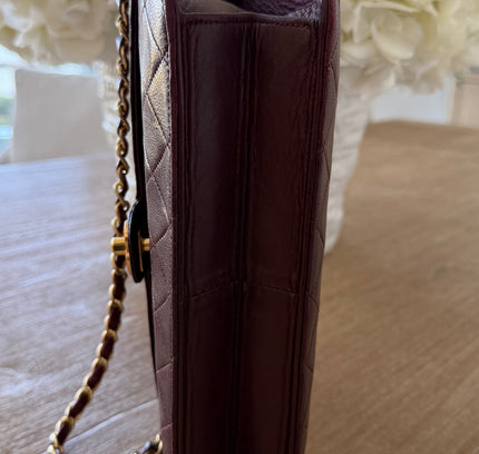 Chanel Quilted Flap Bag – maroon Leather with Turn Lock and Chain