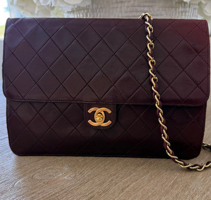 Chanel Quilted Flap Bag – maroon Leather with Turn Lock and Chain
