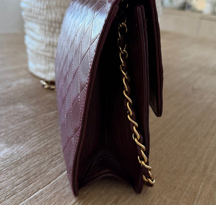 Chanel Quilted Flap Bag – maroon Leather with Turn Lock and Chain