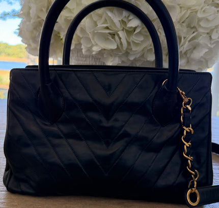 sold!! Chanel Top Handle Bowler Bag – black Calfskin with Crossbody Strap