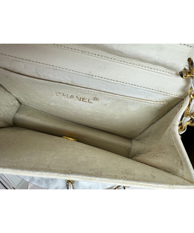 Sold!! Chanel cream quilted calfskin leather flap turn lock WOC crossbody bag