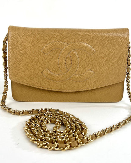 SOLD!! Chanel tan caviar leather flap WOC crossbody bag