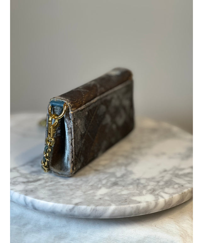 Sold!! Chanel blue velvet pouch with removable chain