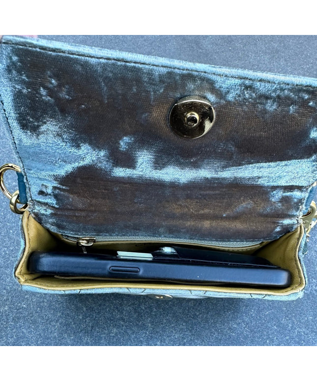 Sold!! Chanel blue velvet pouch with removable chain