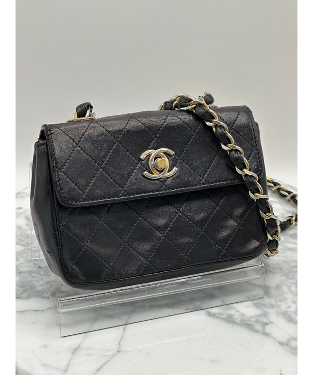 Sold!! Chanel black lambskin leather pouch crossbody bag with turnlock