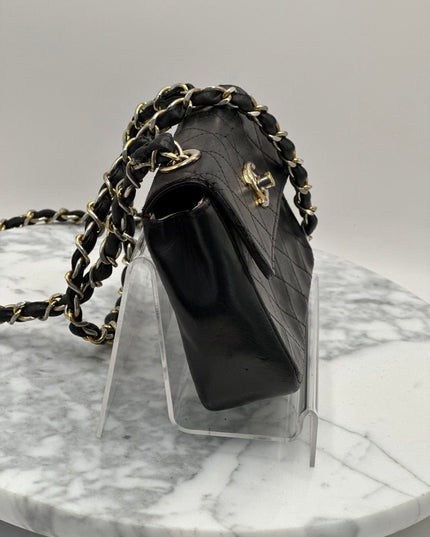 Sold!! Chanel black lambskin leather pouch crossbody bag with turnlock
