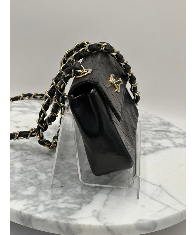 Sold!! Chanel black lambskin leather pouch crossbody bag with turnlock