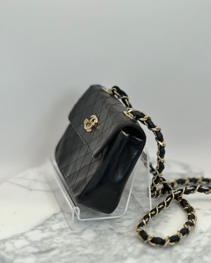 Sold!! Chanel black lambskin leather pouch crossbody bag with turnlock