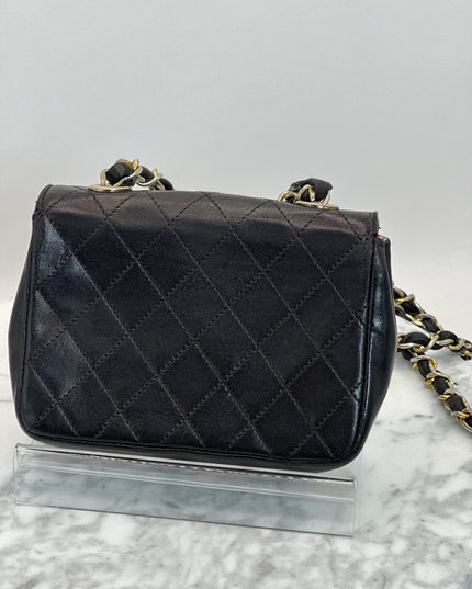 Sold!! Chanel black lambskin leather pouch crossbody bag with turnlock