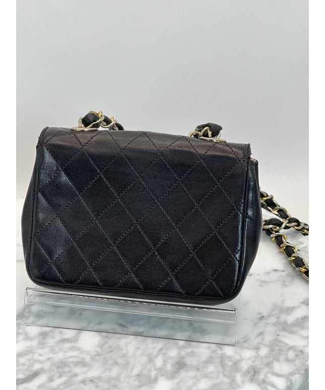 Sold!! Chanel black lambskin leather pouch crossbody bag with turnlock