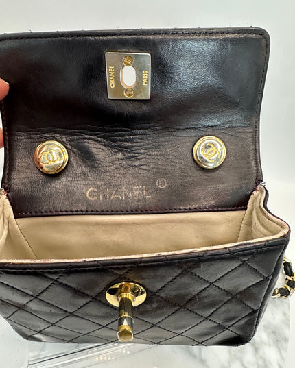 Sold!! Chanel black lambskin leather pouch crossbody bag with turnlock