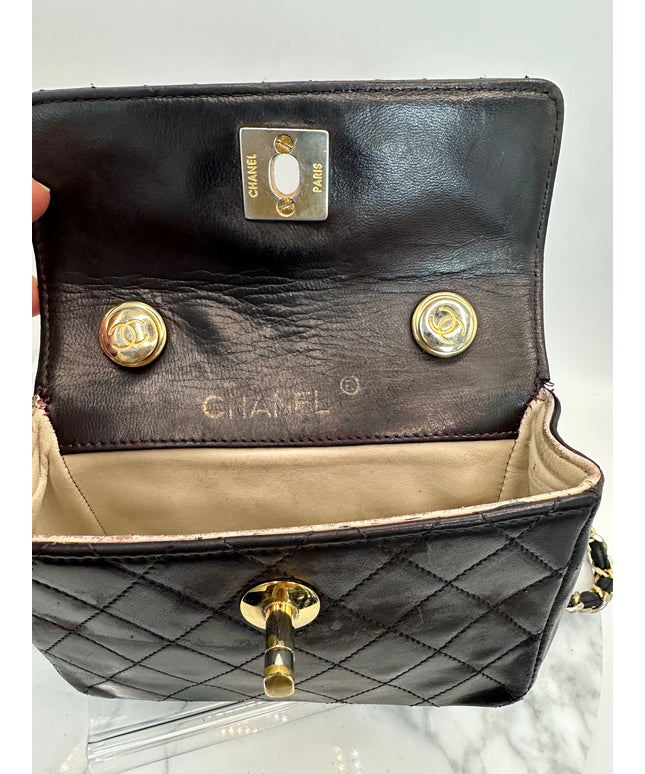 Sold!! Chanel black lambskin leather pouch crossbody bag with turnlock