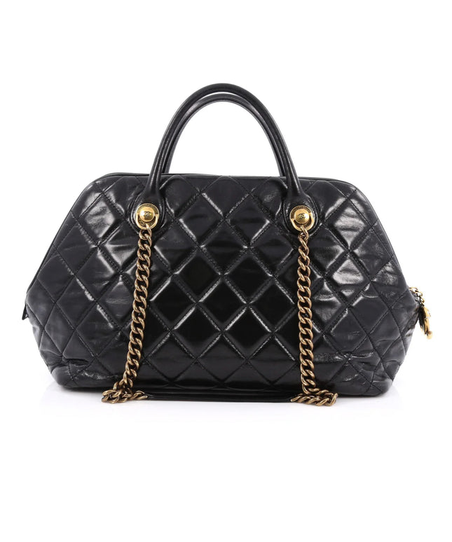 SOLD!! CHANEL BLACK QUILTED LEATHER BOWLER SHOULDER BAG