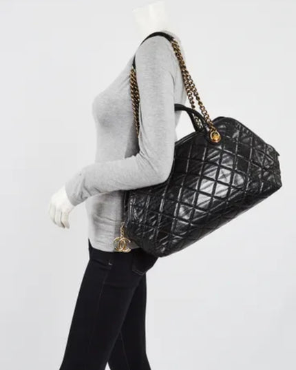 SOLD!! CHANEL BLACK QUILTED LEATHER BOWLER SHOULDER BAG