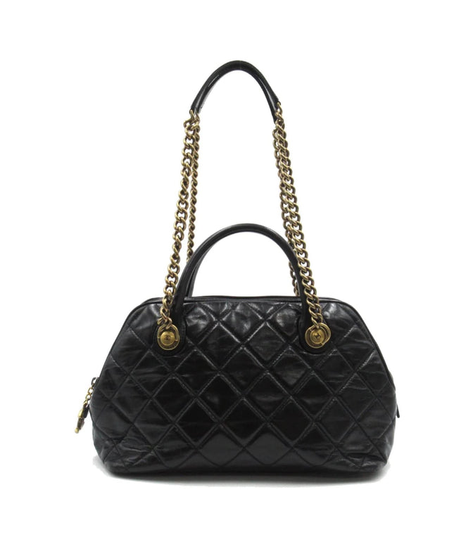 SOLD!! CHANEL BLACK QUILTED LEATHER BOWLER SHOULDER BAG