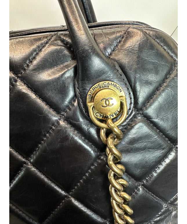 SOLD!! CHANEL BLACK QUILTED LEATHER BOWLER SHOULDER BAG