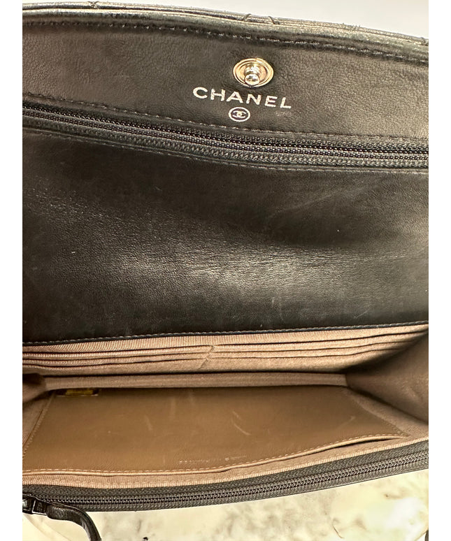 SOLD!! Chanel black quilted calfskin flap WOC silver chain crossbody bag