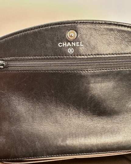 SOLD!! Chanel black quilted calfskin flap WOC silver chain crossbody bag