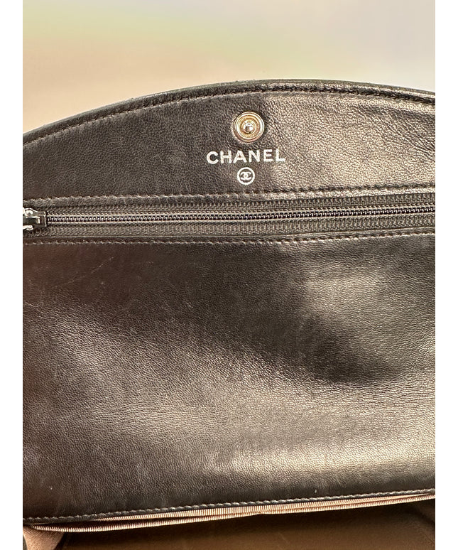 SOLD!! Chanel black quilted calfskin flap WOC silver chain crossbody bag