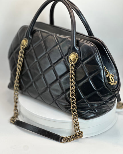 SOLD!! CHANEL BLACK QUILTED LEATHER BOWLER SHOULDER BAG