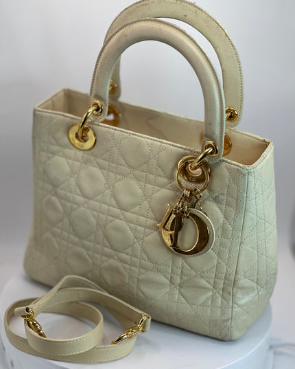 SOLD!! CHRISTIAN DIOR LEATHER LADY CANNAGE HANDBAG