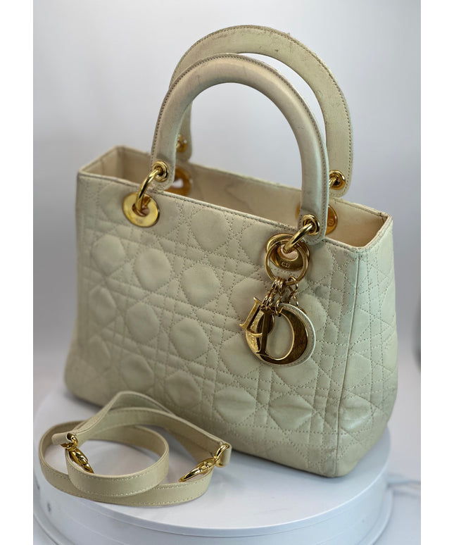 SOLD!! CHRISTIAN DIOR LEATHER LADY CANNAGE HANDBAG