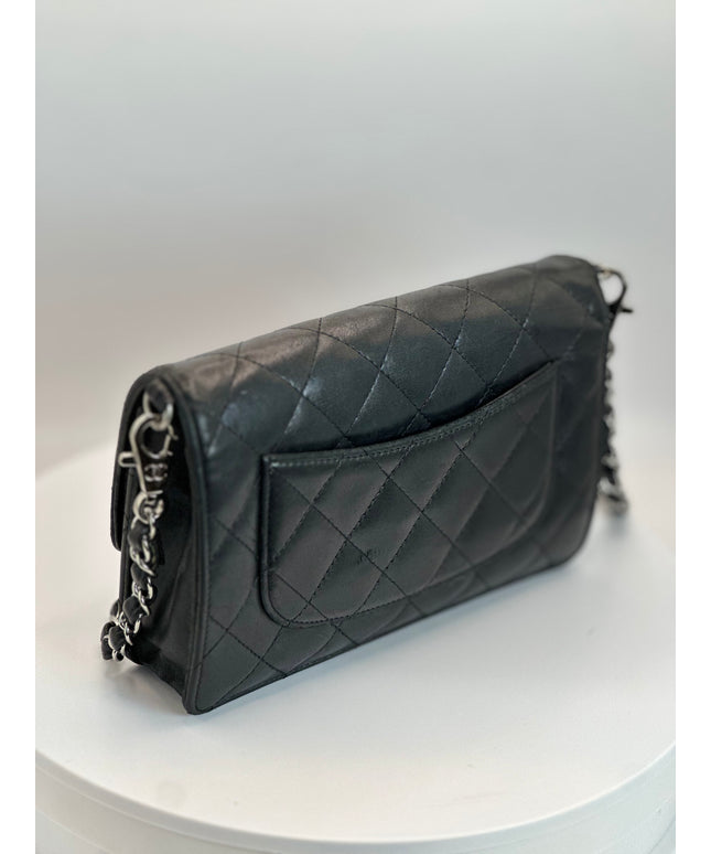 SOLD!! Chanel black quilted calfskin flap WOC silver chain crossbody bag