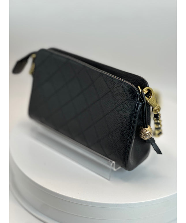 SOLD!! Chanel black caviar leather pouch with crossbod chain strap bag