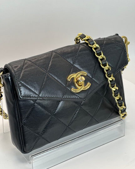 Chanel black quilted belt turn lock bag with crossbody strap