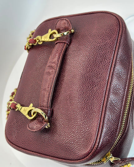 Chanel Burgandy caviar vanity with removable crossbody strap